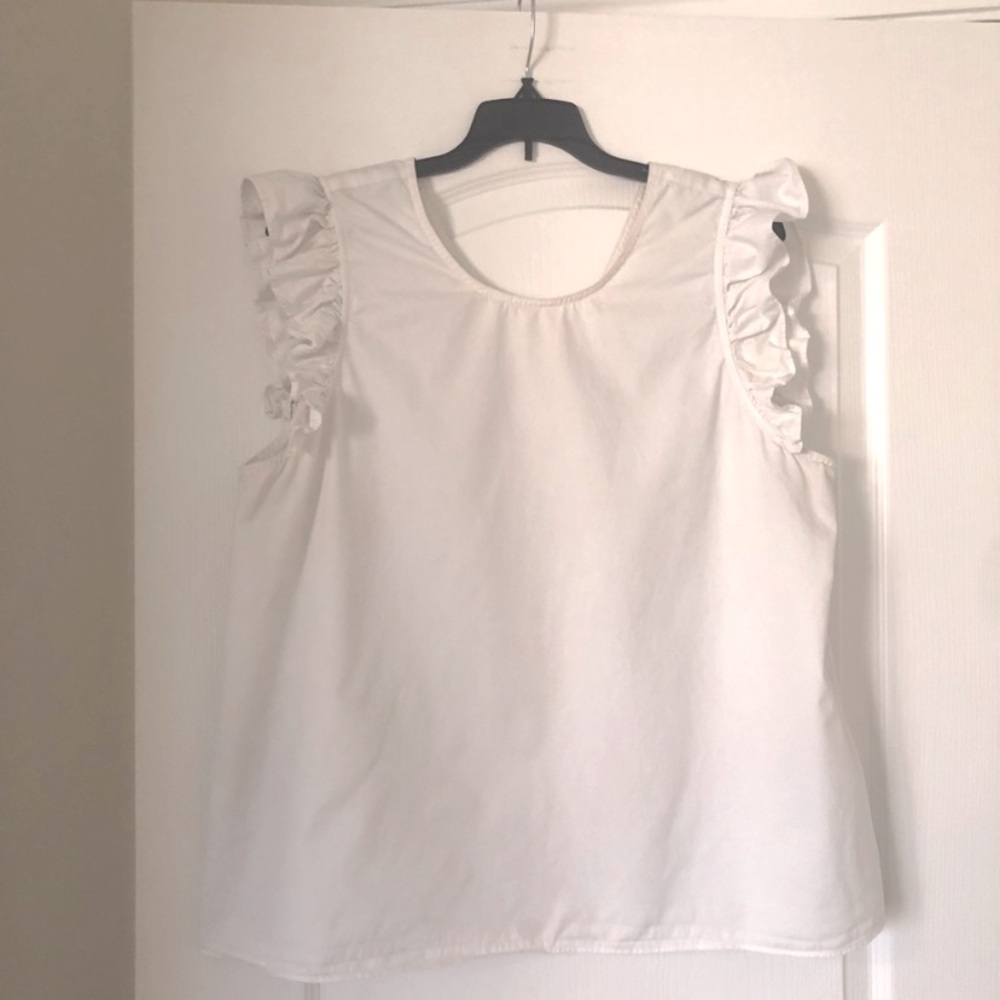 Kate Spade White Poplin 100% Cotton Sleeveless Ruffle Top Blouse size M